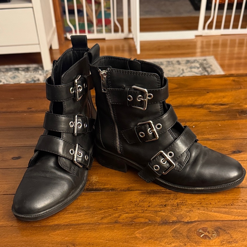 Aldo Black Buckle Ankle Boots